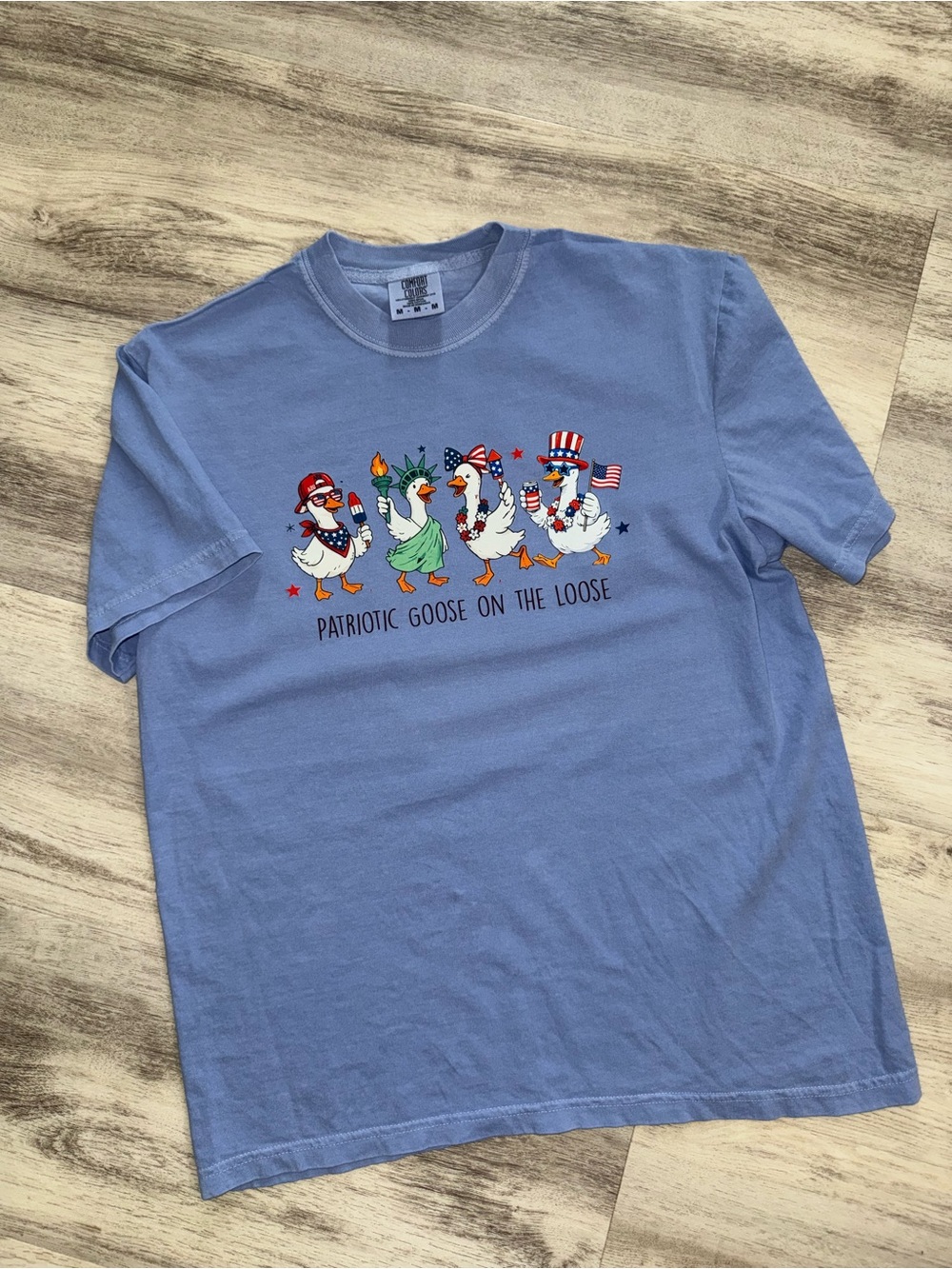 Comfort Colors Light Blue 'Patriotic Goose on the Loose' Graphic Tee